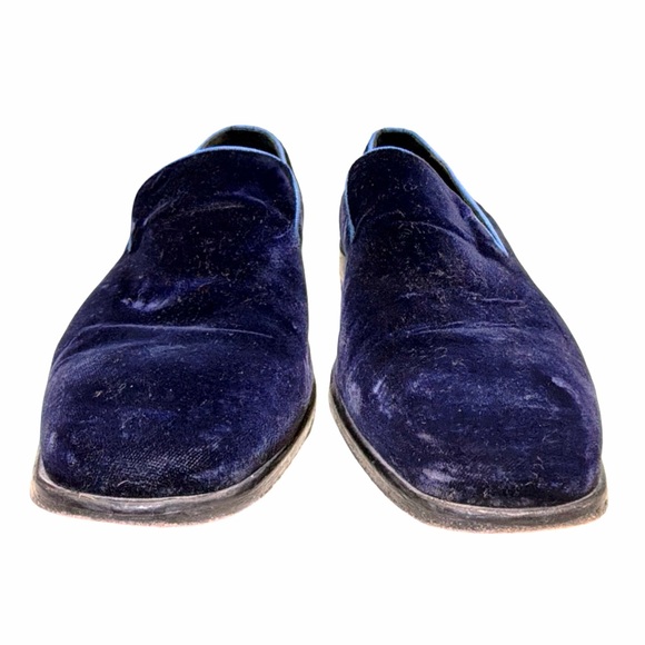 Saks Fifth Avenue Velvet Loafers Made in Italy Navy Blue Size 10M Luxury Slip-On - Picture 3 of 15